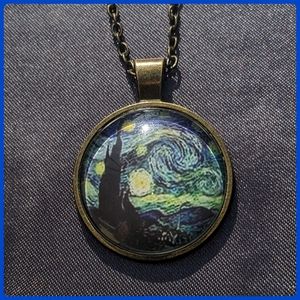 5/$25 Starry night resin glass pendant necklace new in bag, antique bronze color